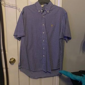 Mens Ralph Lauren button up sz XL blue and white check yellow horse